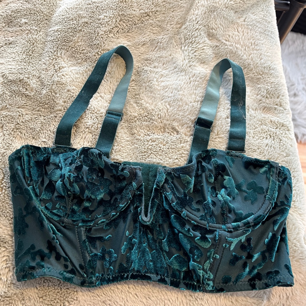 Dynamite Teal Velvet Floral Bustier